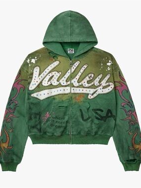 Vale Forever Valley “Inferno” Green Zip-Up Hoodie